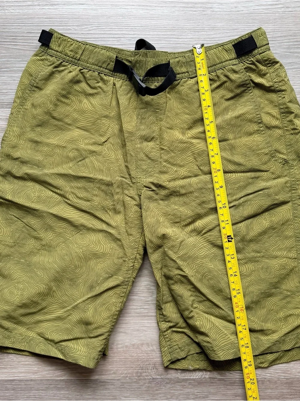 L.L. Bean Olive Green Topographic Print Hybrid Shorts
